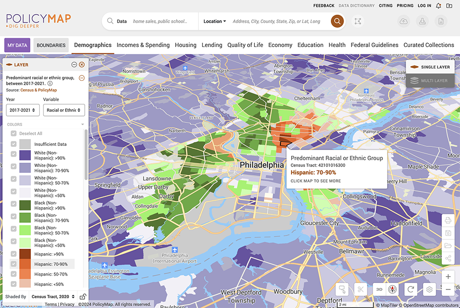 A screenshot of a web map from Policy Map