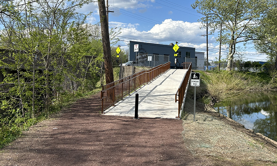 A photo of the new Bridge Street Trail Crossing on the D&L Trail