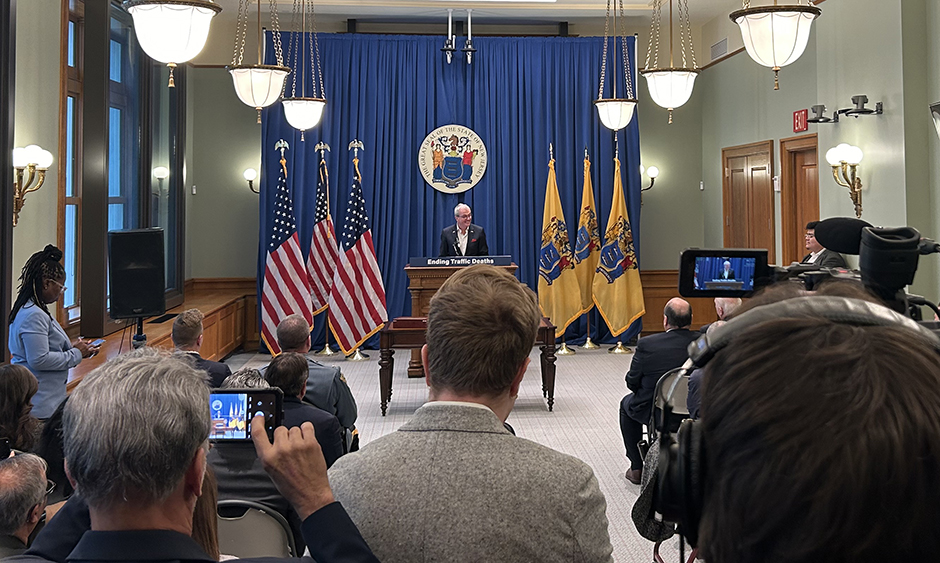 Governor Murphy at a podium 