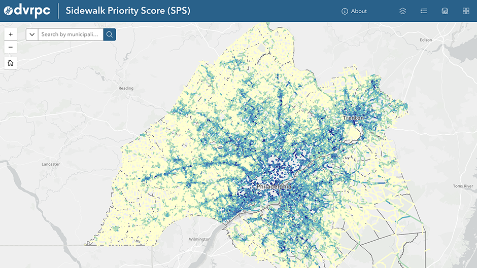 Screenshot of the Sidewalk Priority Score web map