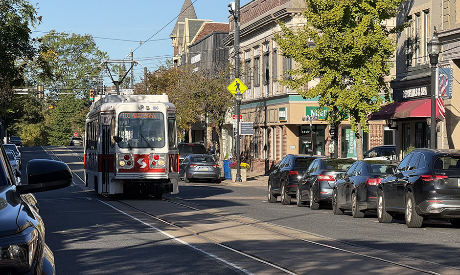 A SEPTA trolley in Media, PA