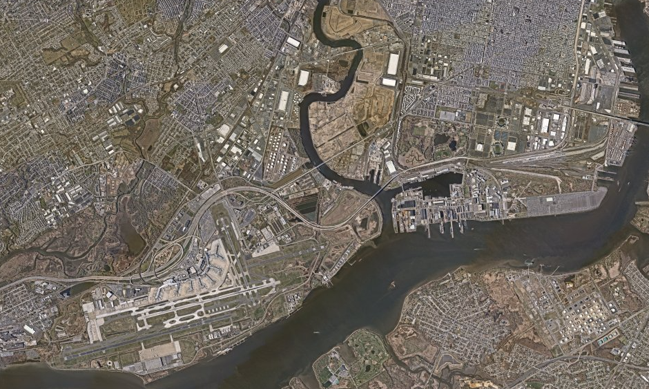 Aerial view of the Lower South section of Philadelphia which includes PhilaPort, Stadium District, Philadelphia Navy Yard, Bellwether District, Fort Mifflin, Philadelphia Water Department, Philadelphia Airport, and John Heinz National Wildlife Rescue